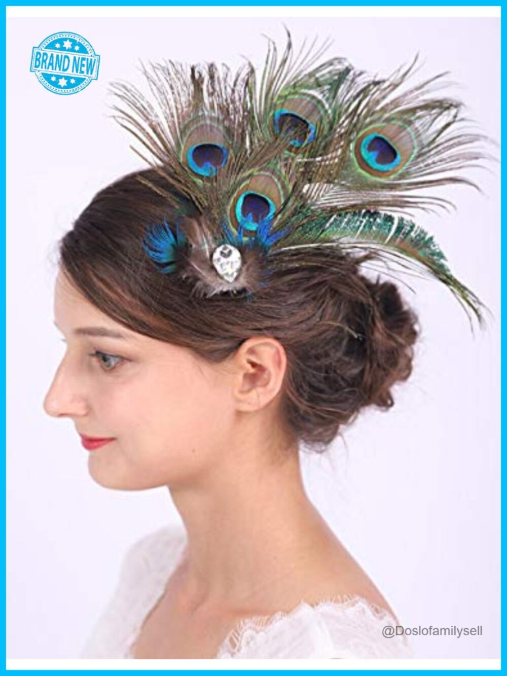 Peacock Feather Crystal Hair Clip Pin Fascinator